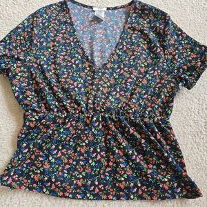 🌈Ripe Elastic Waist Short Sleeve Colorful Floralcore Blouse Size Large
